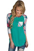 Sexy Vibrant Plaid Raglan Sleeve Green Top